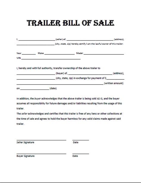 Free Sample Trailer Bill Of Sale Forms In Pdf Ms Word Free Boat