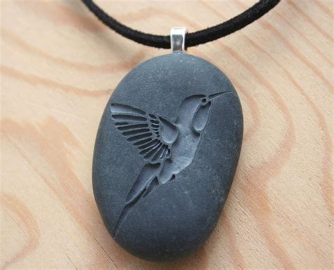 Hummingbird Necklace Double Sided Engraved Tiny Pebbleglyph Etsy