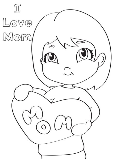 Download I Love Mom Drawing of Little Girl Coloring Page ...