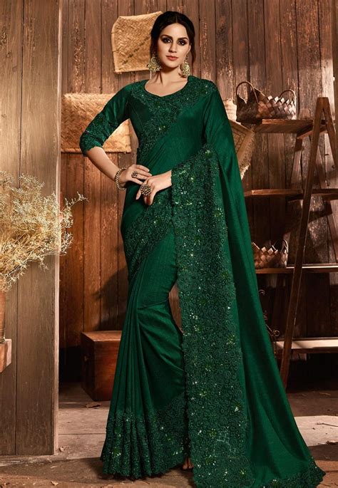 Buy Dark Green Silk Saree With Blouse 168069 With Blouse Online At Lowest Price From Vast