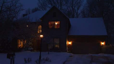 Snow Night In The Mountain Winter House Stock Footage