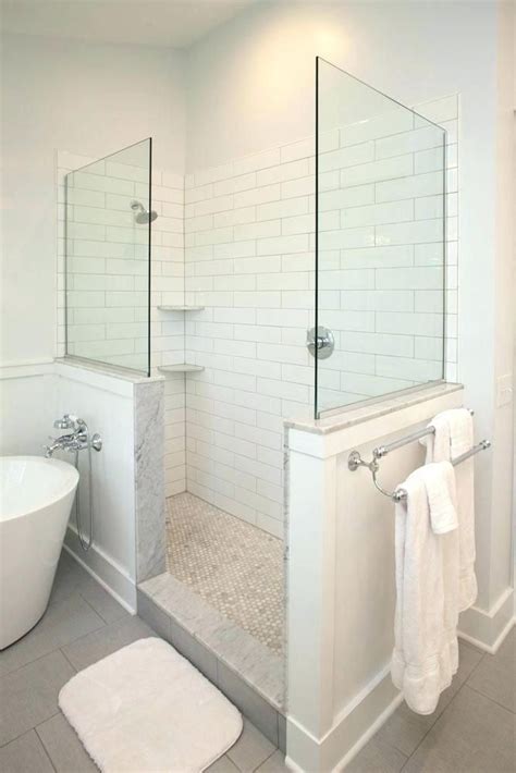 Half Wall With Faucet For Tub Tile Walk In Shower White Subway Tile