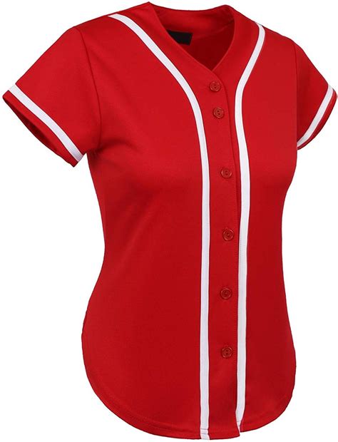 Womens Baseball Button Down Tee Short Sleeve Softball Jersey Active T