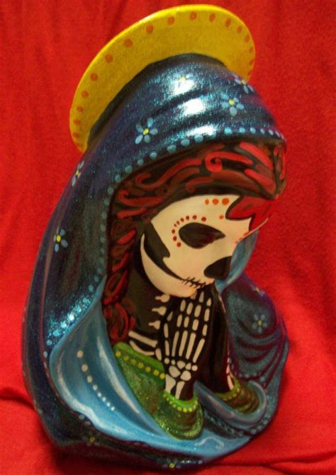 Day Of The Dead Virgin Mary Hand Painted Figurine Sugar Skull Etsy