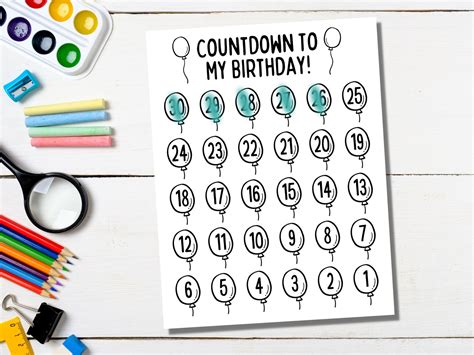 Birthday Countdown Coloring Countdown Tracker Printable Etsy