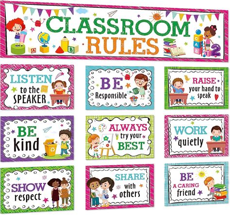 Classroom Rules Bulletin Board Set For Classroom Decorations Classroom Rules Posters Behavior