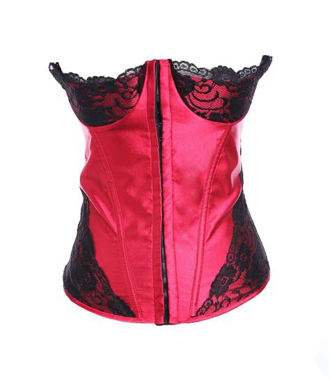 Satin Red Underbust Corset Cup Lace Up Boned Clubwear Waist Trainer Lace Decorated Bustier Plus