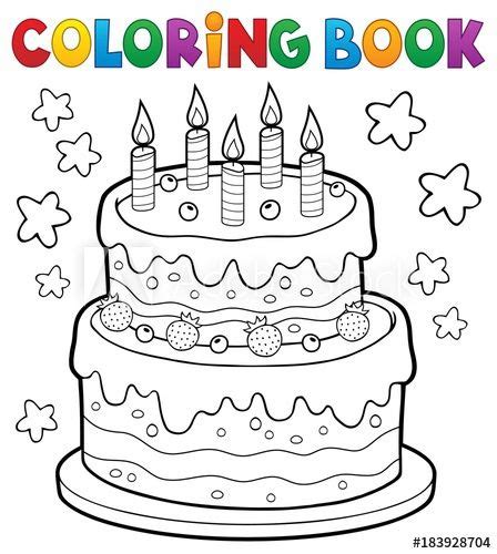 Download Coloring book cake with 5 candles Stock Vector and explore
