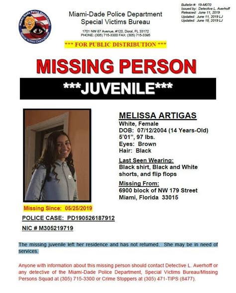 Missing Hialeah Teen Melissa Artigas 14 Years Old Miami Springs News And