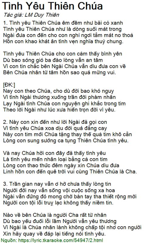Loi Bai Hat Tinh Yeu Thien Chua Lm Duy Thien Co Nhac Nghe