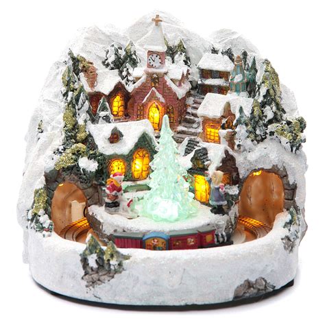 Animated Christmas Village Houses With Train 20x20 Cm Online Sales On