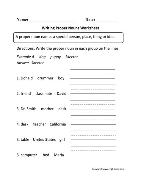 Proper Noun 2nd Grade Worksheet