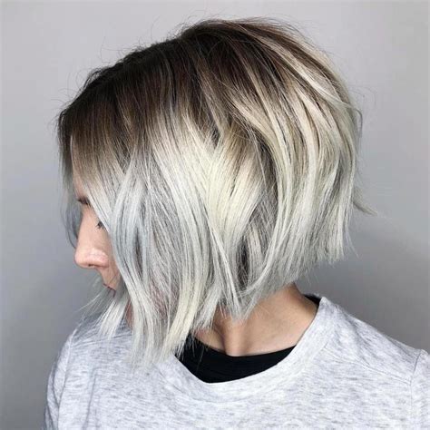 Disconnected Silver Bob With Brown Roots Choppybobhairstyles Bob