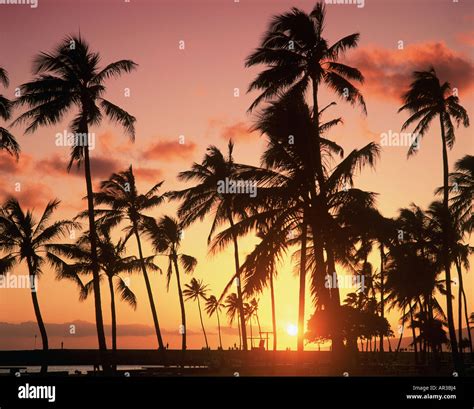 Sunset Magic Island Waikiki Oahu Hawaii Stock Photo Alamy