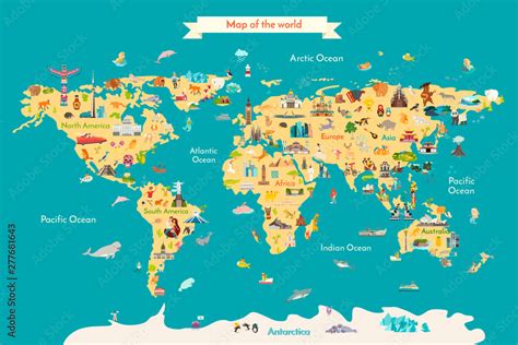 World Map Vector Illustration With Landmarks Travel Map With Landmarks