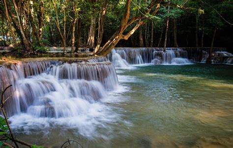 Wallpaper Forest Landscape River Rocks Waterfall Summer Thailand