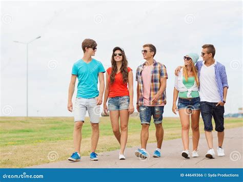 Group Of Smiling Teenagers Walking Outdoors Stock Photo Image 44649366