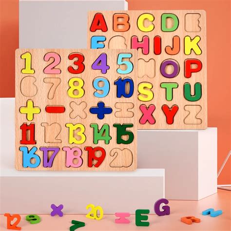 Montessori Wooden Toys Wooden Puzzle Alphabet Number Shape Matching 3d