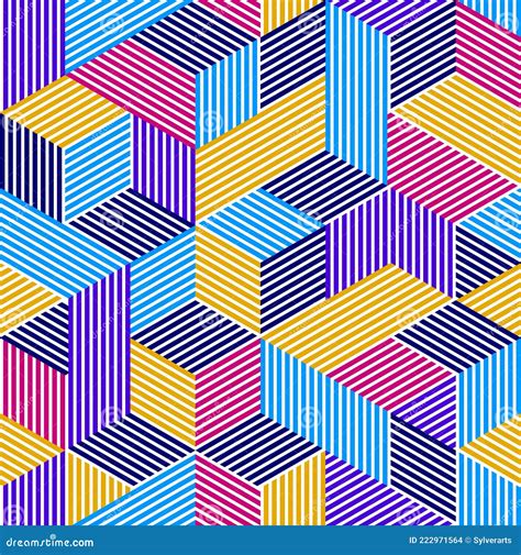 Seamless Isometric Lines Geometric Pattern 3d Cubes Vector Tiling