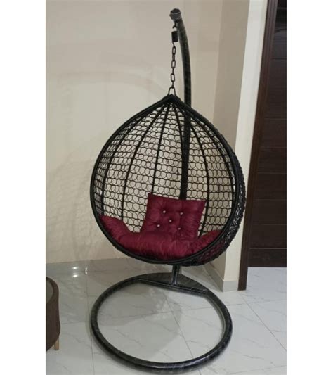 Egg Shape Hanging Black Ring Net Swing Chair Jhoola With Stand