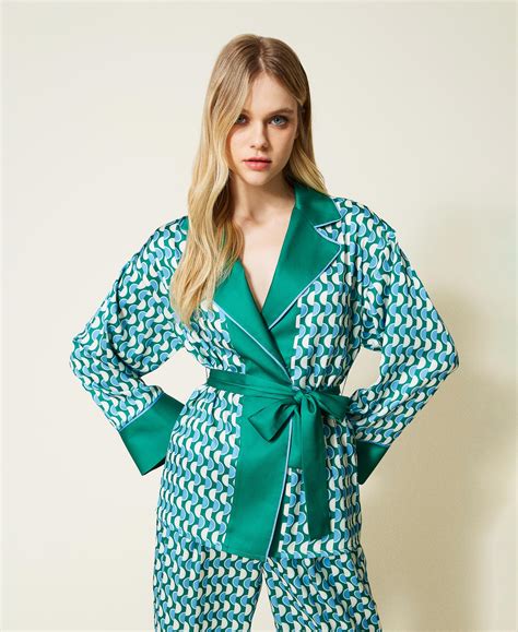 Printed Satin Kimono Tunic Woman Green Twinset Milano