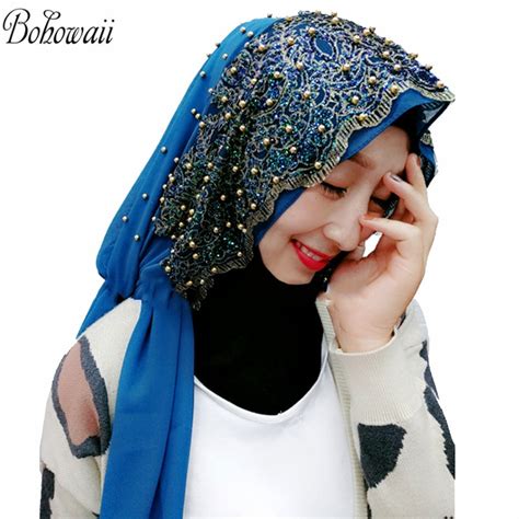 Muslim Hijab Scarfs For Women Long Chiffon Headscarf With Bead