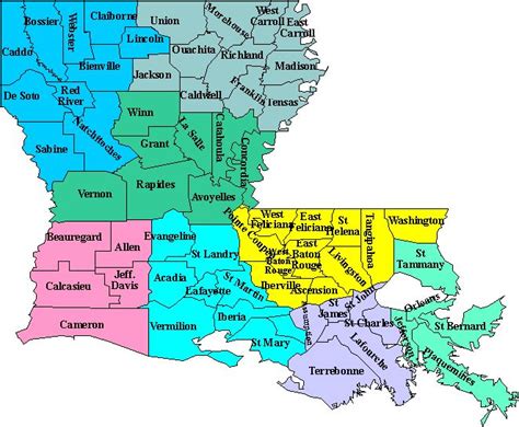 Louisiana State Map With Parishes Map