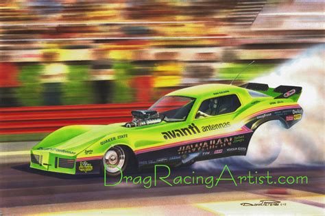 Green Hawaiian Roland Leongs Avanti Corvette Drag Racing Art