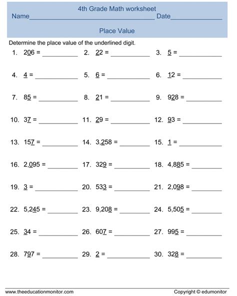 5th Grade Math Worksheets Place Value Printable