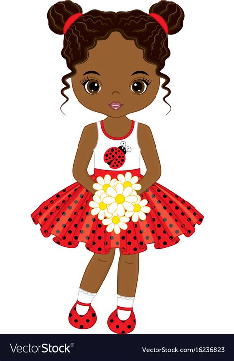 Little African American Girl With Flowers Vector Image