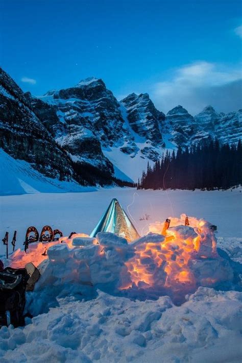 Winter Camping In A Tent Surrounded By A Snow Shelter Winter Camping