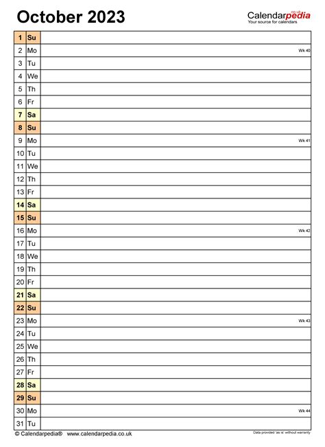 Calendar October 2023 Uk With Excel Word And Pdf Templates