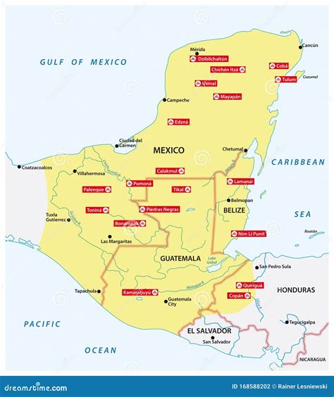 Mapa Del Imperio Maya Con Las Ciudades Más Importantes De Centroamérica