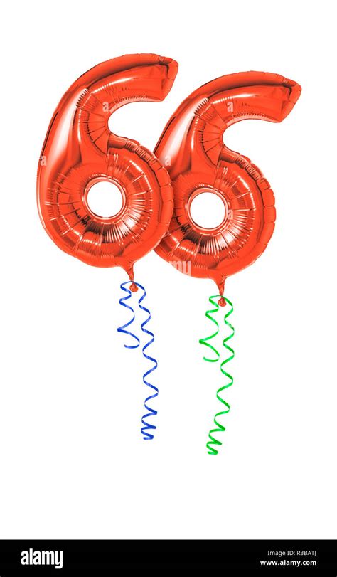 Red Balloons With Ribbon Number 66 Stock Photo Alamy