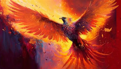 Fantastic Mystical Bird Phoenix Fire Bird Flying In The Sky Generative