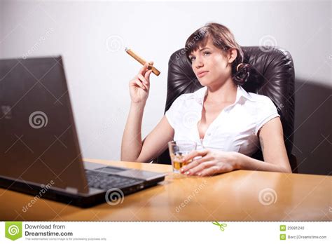 Young Businesswoman Smoking A Cigar Stock Photo Image 23081240
