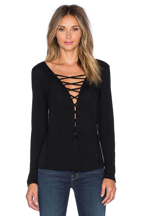 Lna Cotton Bella Lace Up Top In Black Lyst
