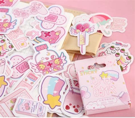 45 Pcs Pink Aesthetic Stickers Tumblr Sticker Pack Feminist Etsy Cute Stickers Kawaii