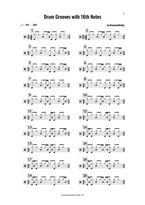 Drum Grooves 16th Notes Page 1 Drummermartijn