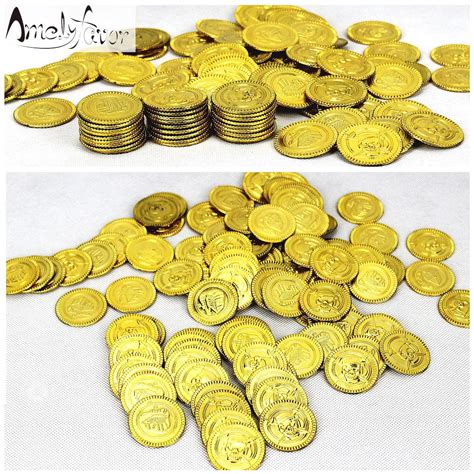 100pcs Plastic Gold Treasure Coins Captain Pirate Party Favors Pretend