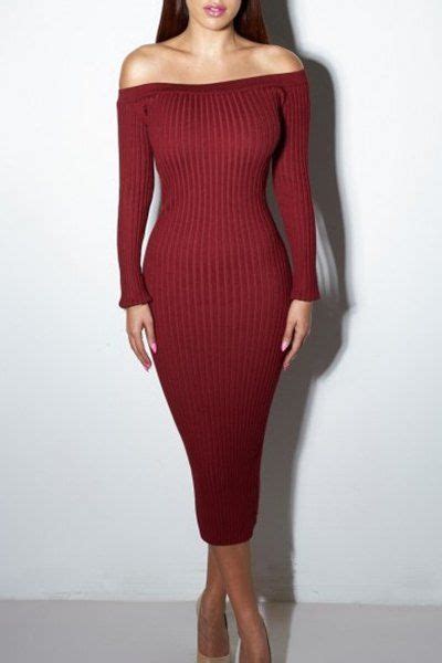 [28 Off] Elegant Off Shoulder Long Sleeve Solid Color Bodycon Sweater Dress For Women Rosegal