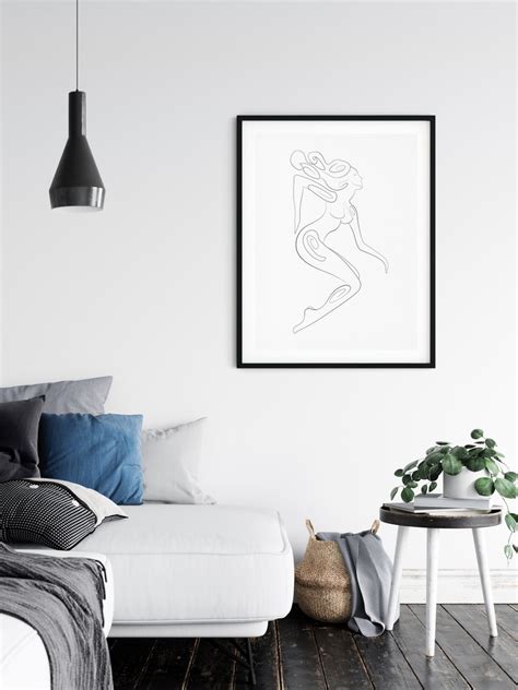 One Line Nude Sketch Naked Woman Illustration Female Nudity Etsy