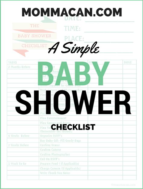 Simple Baby Shower Printable Checklist Momma Can
