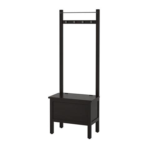 Steel, epoxy/polyester powder coating spacer: HEMNES Storage bench w towel rail/4 hooks - black-brown - IKEA