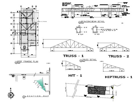 Roof Framing Plan And Construction Structure Details Of Bungalow Dwg