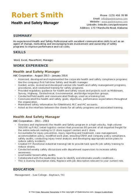 Safety Manager Resume Sample Example Writing Guide Vrogue
