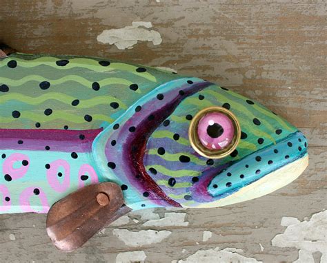 Geraldine 15 Trout Minnow Fun Hand Painted Wood Fish Wall Artcopper