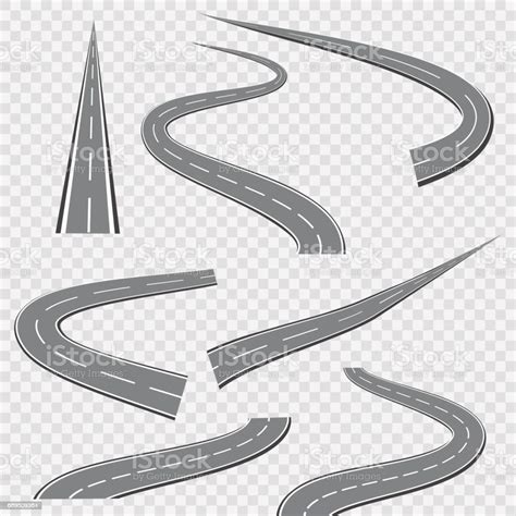 Winding Curved Road Or Highway With Markings Vector Illustration Stock