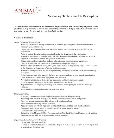 Veterinary assistant job description template. 10+ Veterinarian Job Description Templates - PDF, DOC ...
