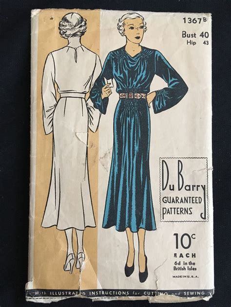 Dubarry 1367b Vintage 1930s Sewing Pattern Womens Dress Bust Etsy